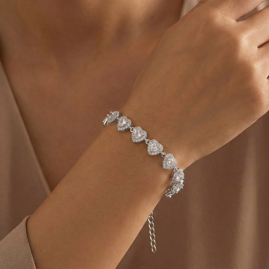 Bracciale Tennis Cuori Pavé In Acciaio Inossidabile