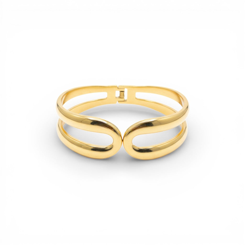 Bracciale Rigido Doppia Fascia con Ovali In Acciaio Inossidabile