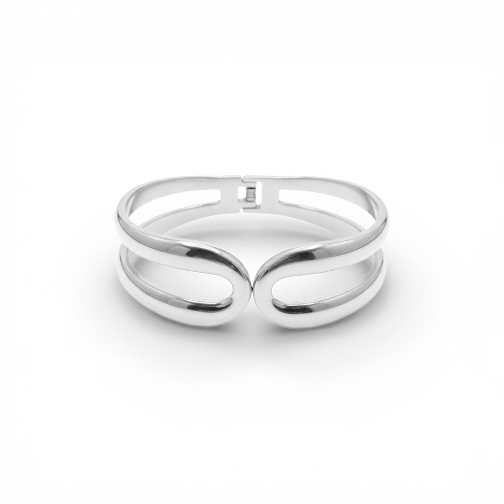 Bracciale Rigido Doppia Fascia con Ovali In Acciaio Inossidabile