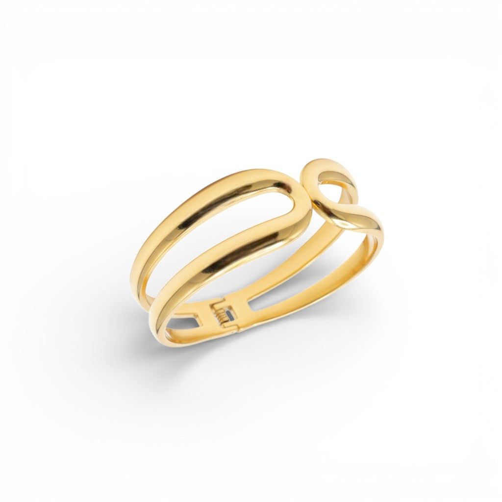 Bracciale Rigido Doppia Fascia con Ovali In Acciaio Inossidabile