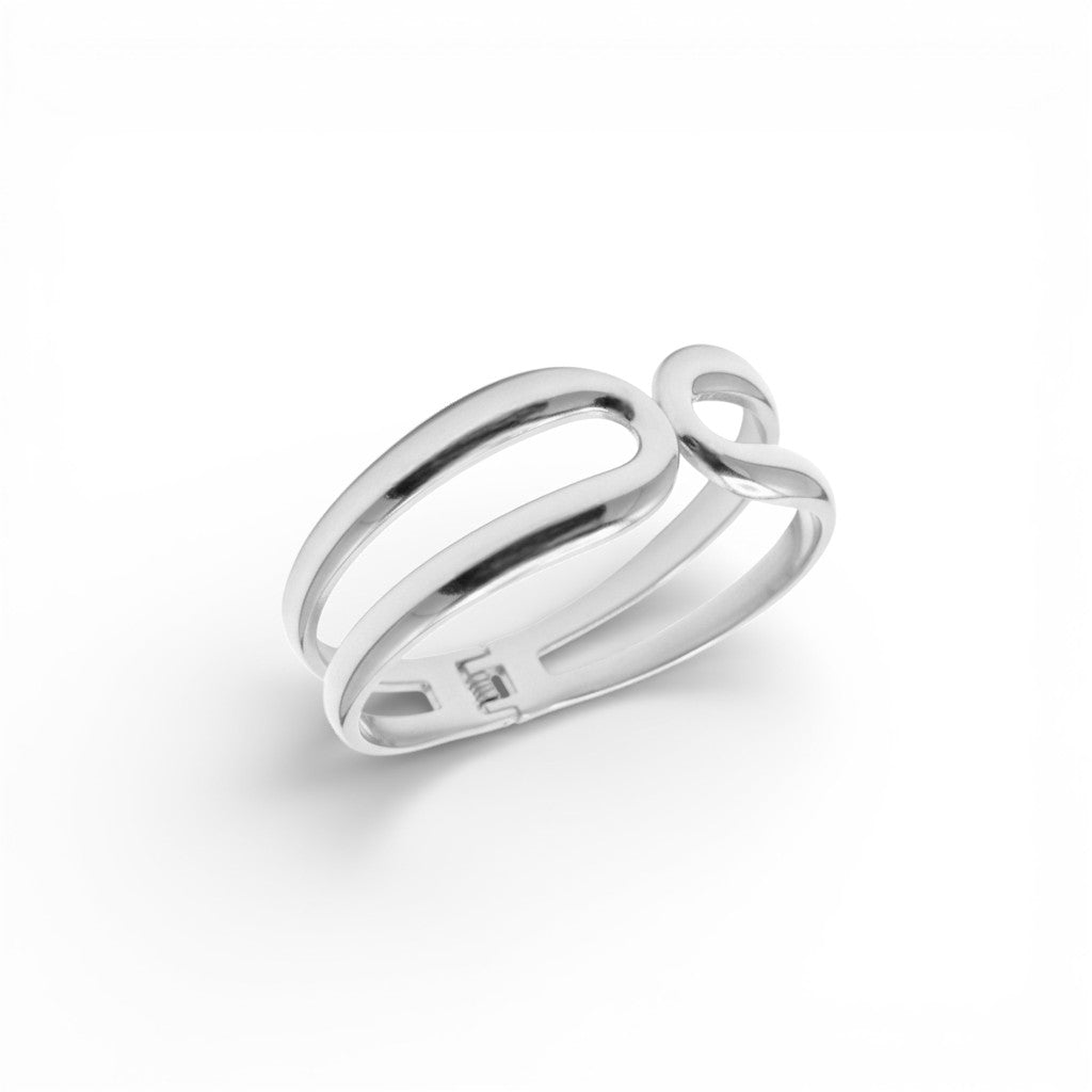 Bracciale Rigido Doppia Fascia con Ovali In Acciaio Inossidabile