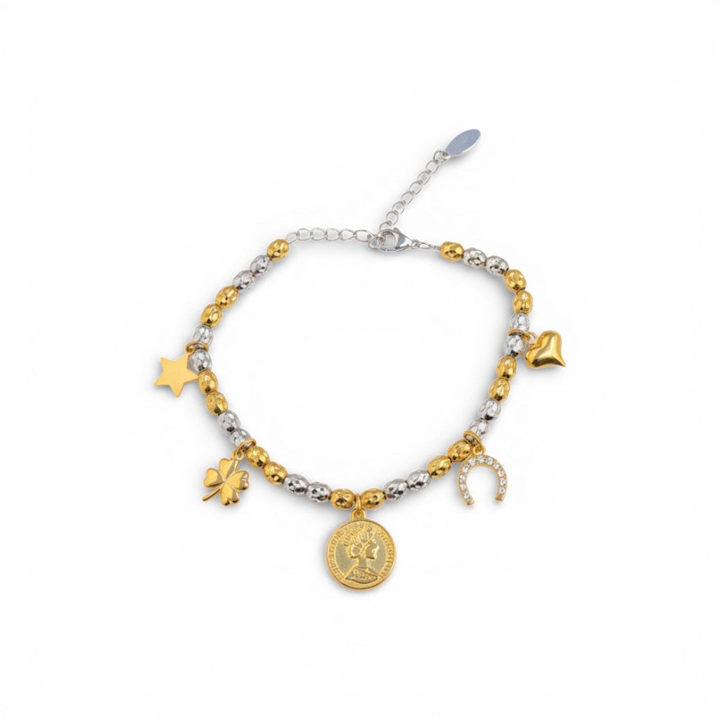 Bracciale Charms Simbolici e Moneta In Acciaio Inossidabile