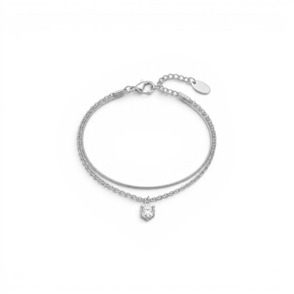 Bracciale Doppio Filo con Zircone Punto Luce In Acciaio Inossidabile