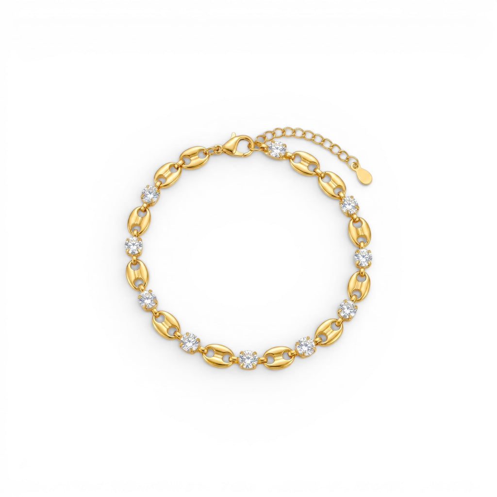 Bracciale Maglia Marina alternato con Zirconi In Acciaio Inossidabile