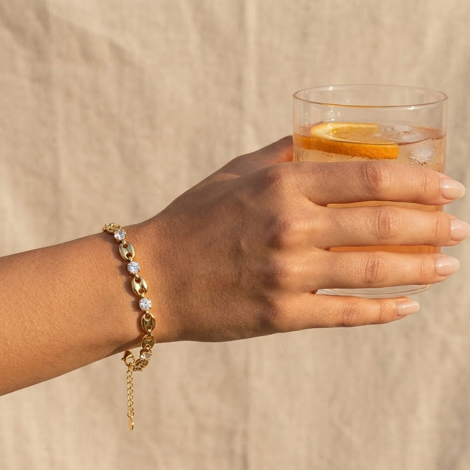 Bracciale Maglia Marina alternato con Zirconi In Acciaio Inossidabile