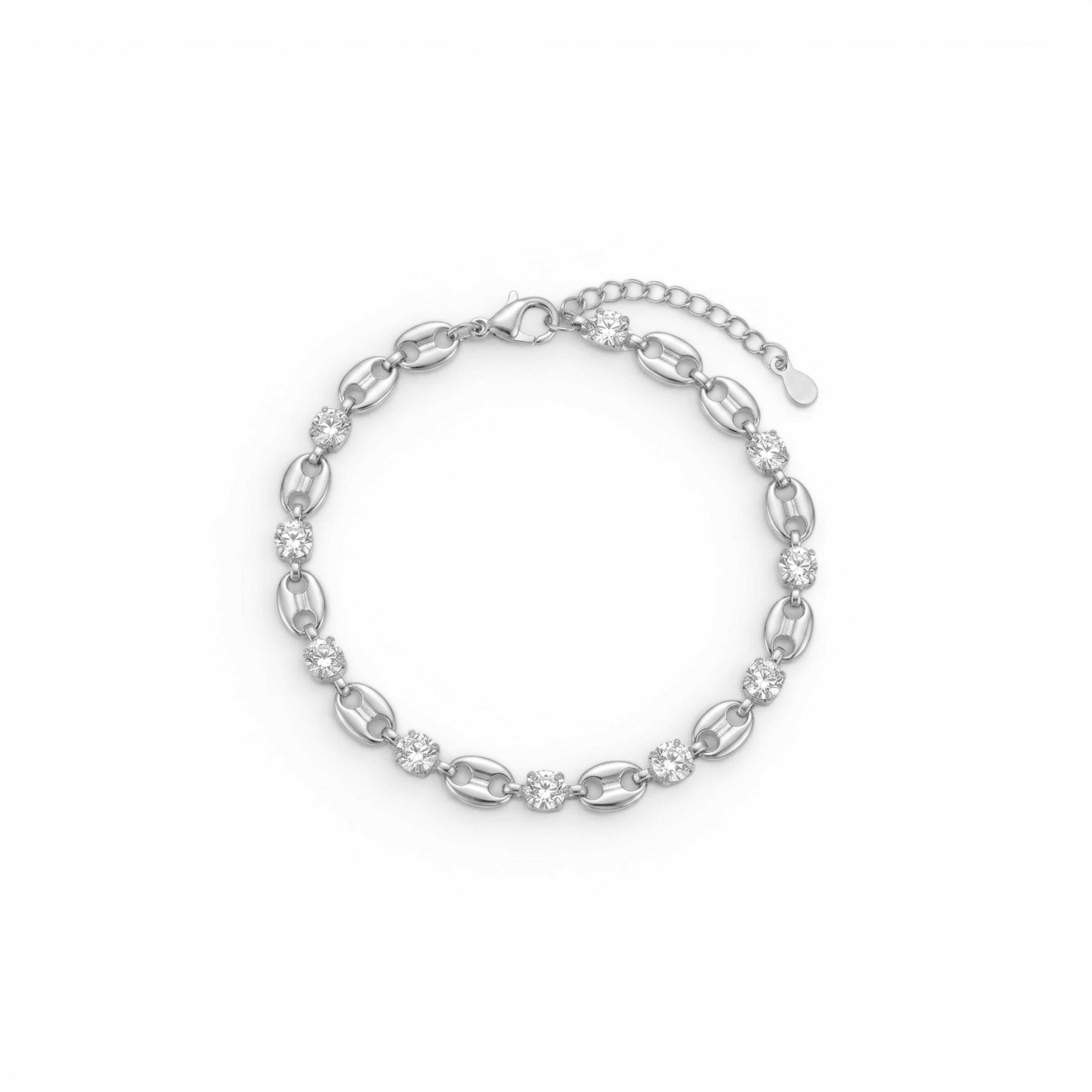 Bracciale Maglia Marina alternato con Zirconi In Acciaio Inossidabile