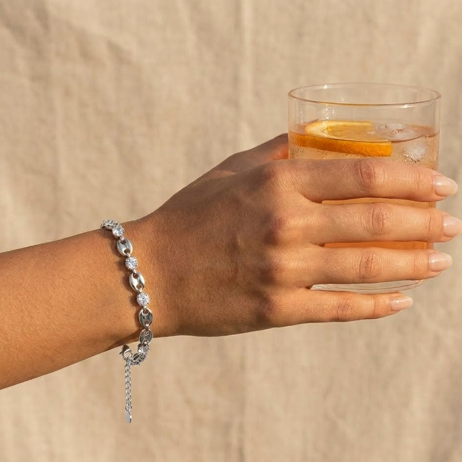 Bracciale Maglia Marina alternato con Zirconi In Acciaio Inossidabile