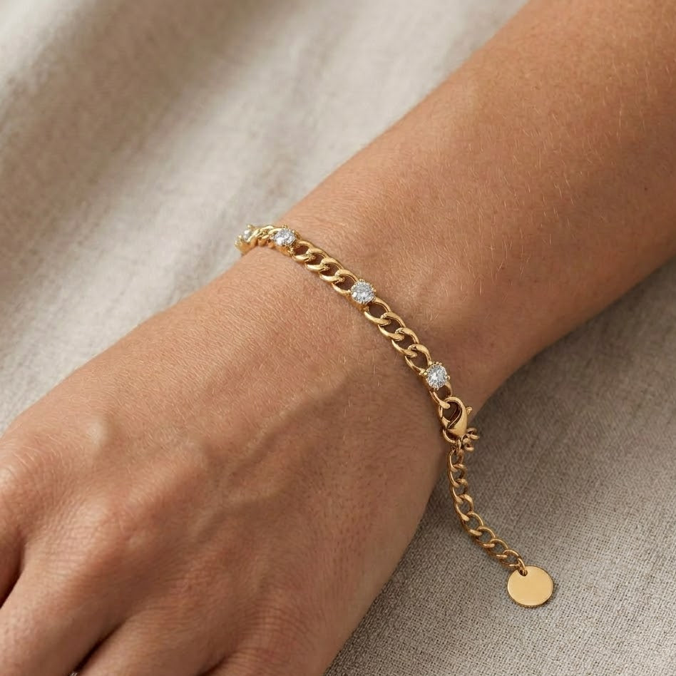 Bracciale Grumetta alternato con Zirconi In Acciaio Inossidabile
