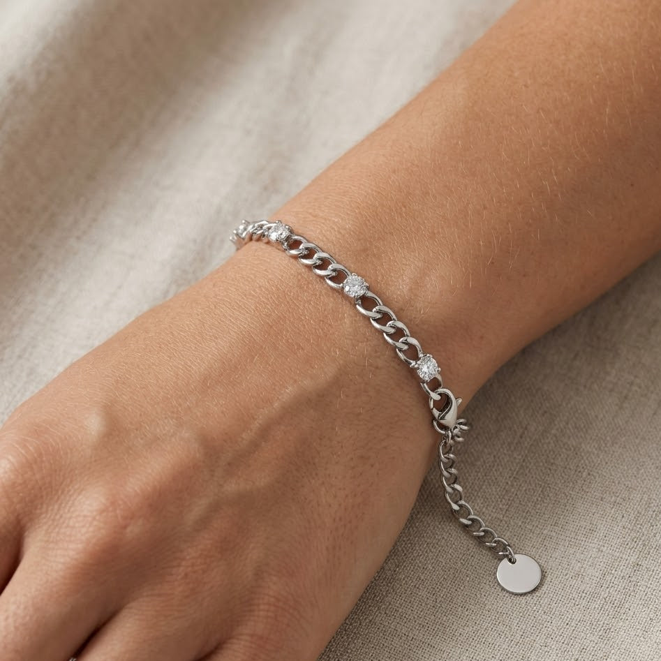 Bracciale Grumetta alternato con Zirconi In Acciaio Inossidabile