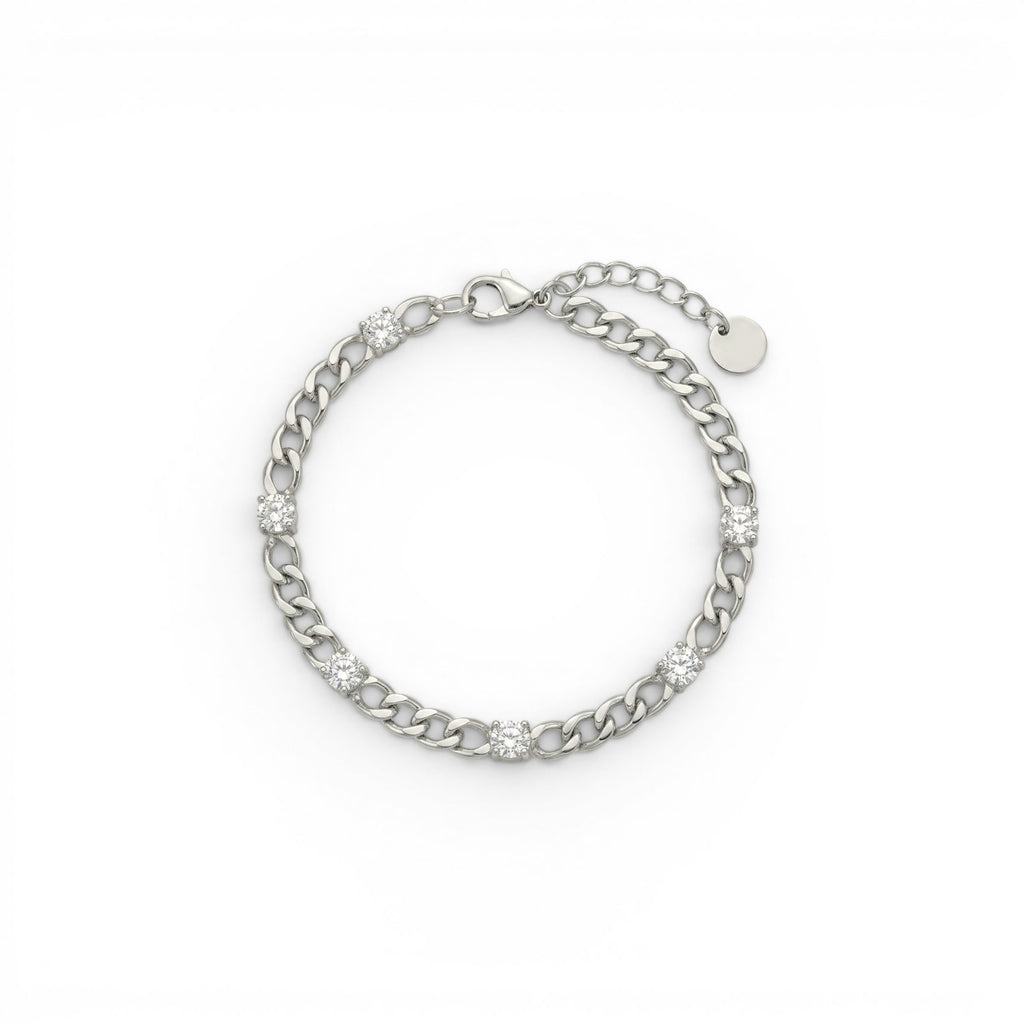 Bracciale Grumetta alternato con Zirconi In Acciaio Inossidabile