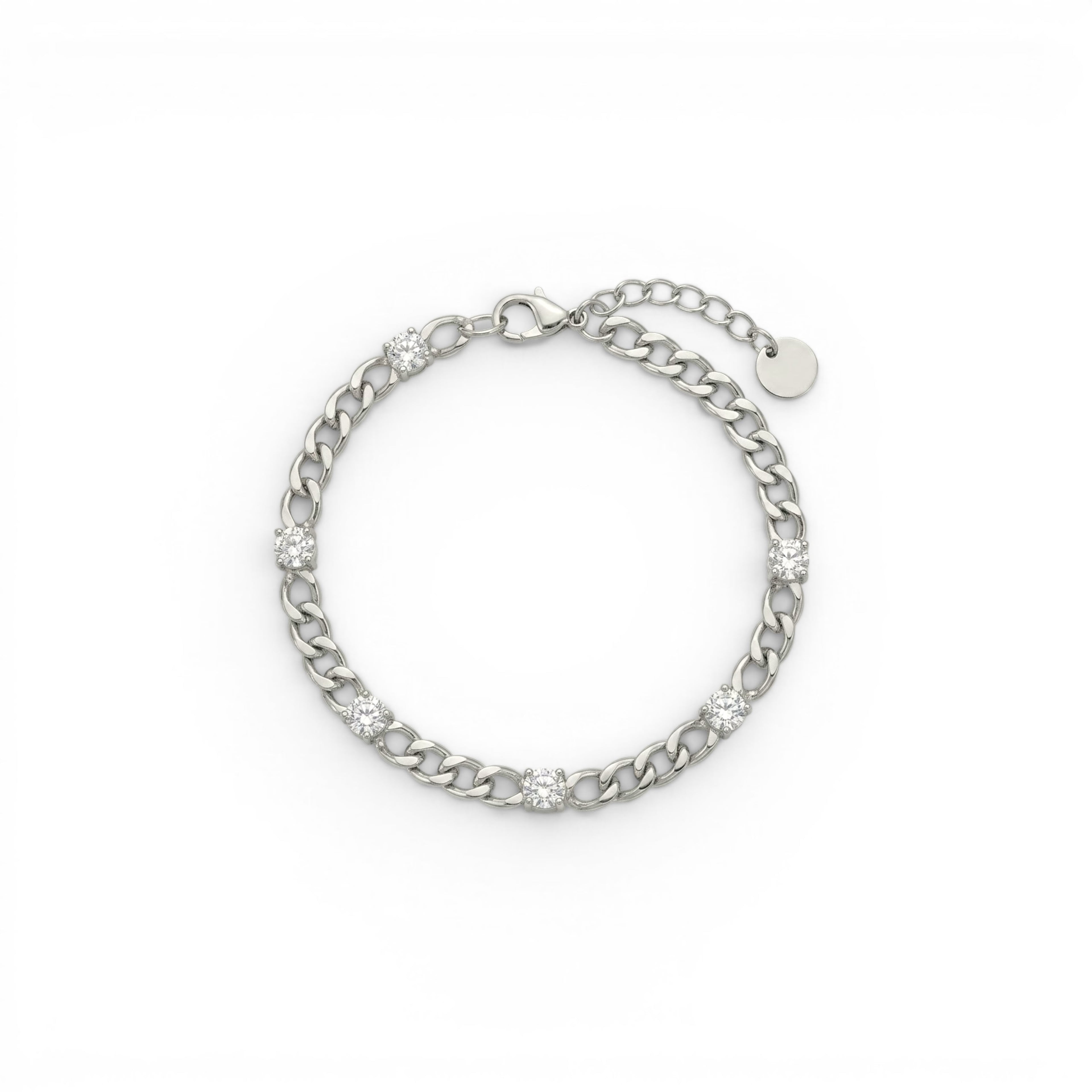 Bracciale Grumetta alternato con Zirconi In Acciaio Inossidabile