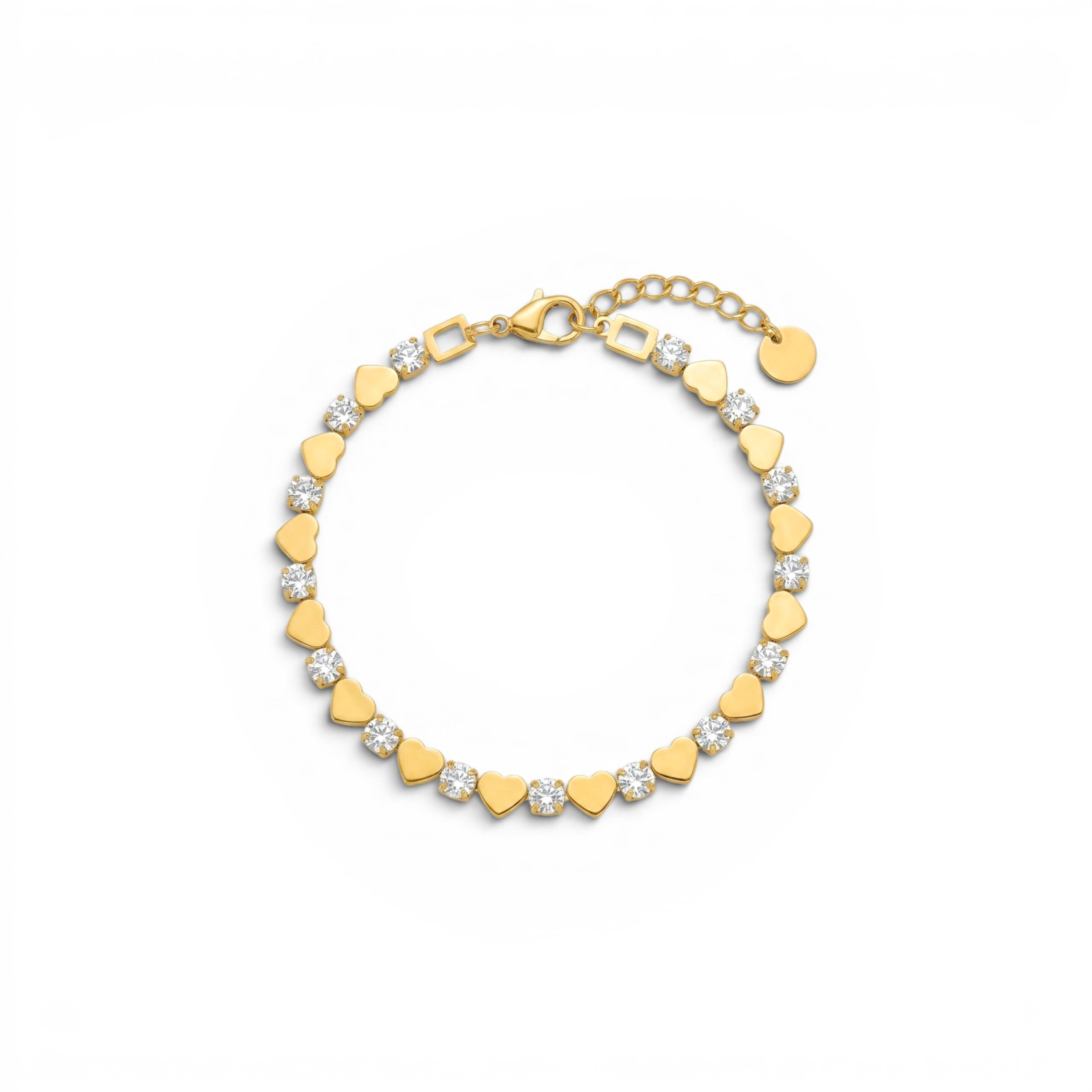 Bracciale Tennis alternato con Cuori e Zirconi In Acciaio Inossidabile