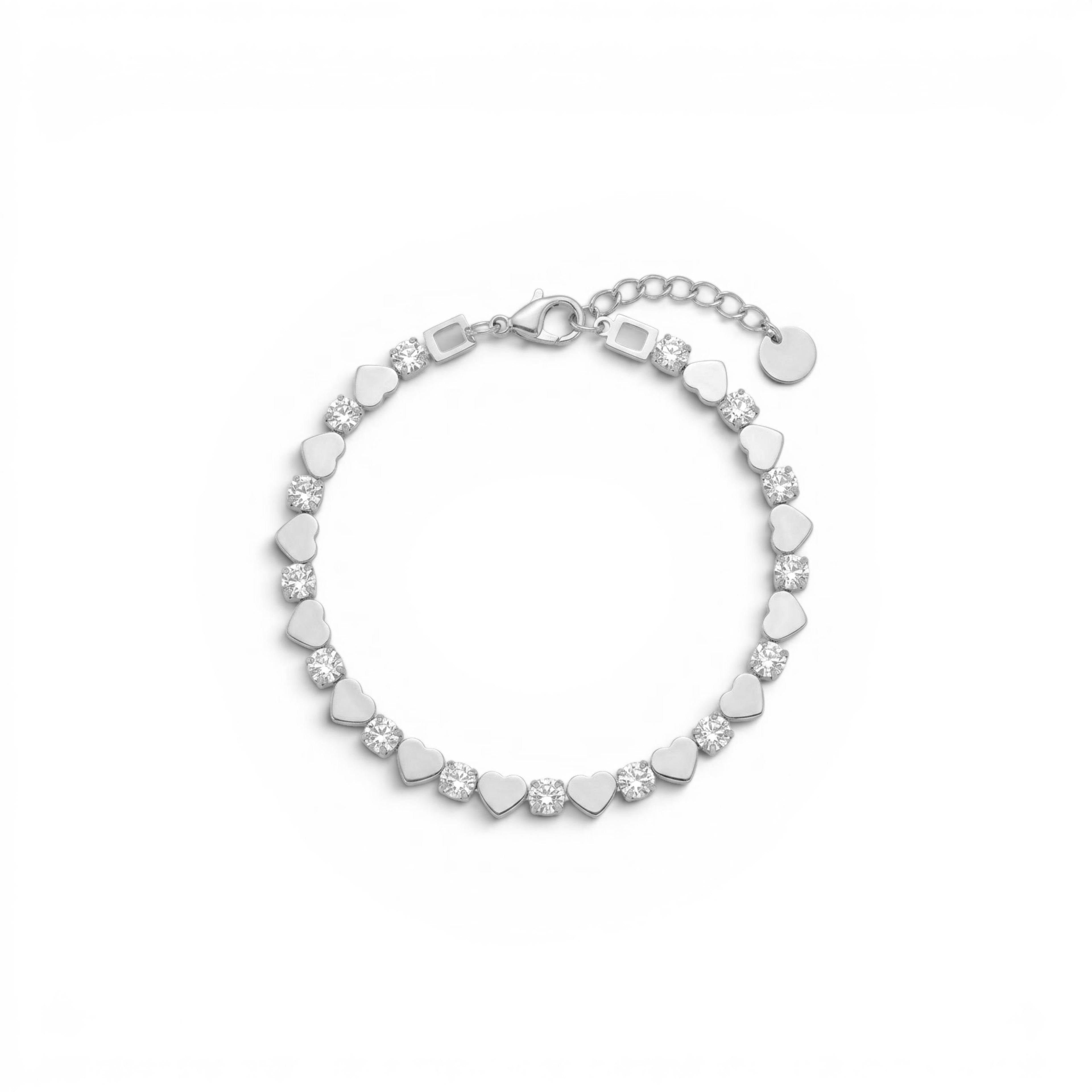 Bracciale Tennis alternato con Cuori e Zirconi In Acciaio Inossidabile