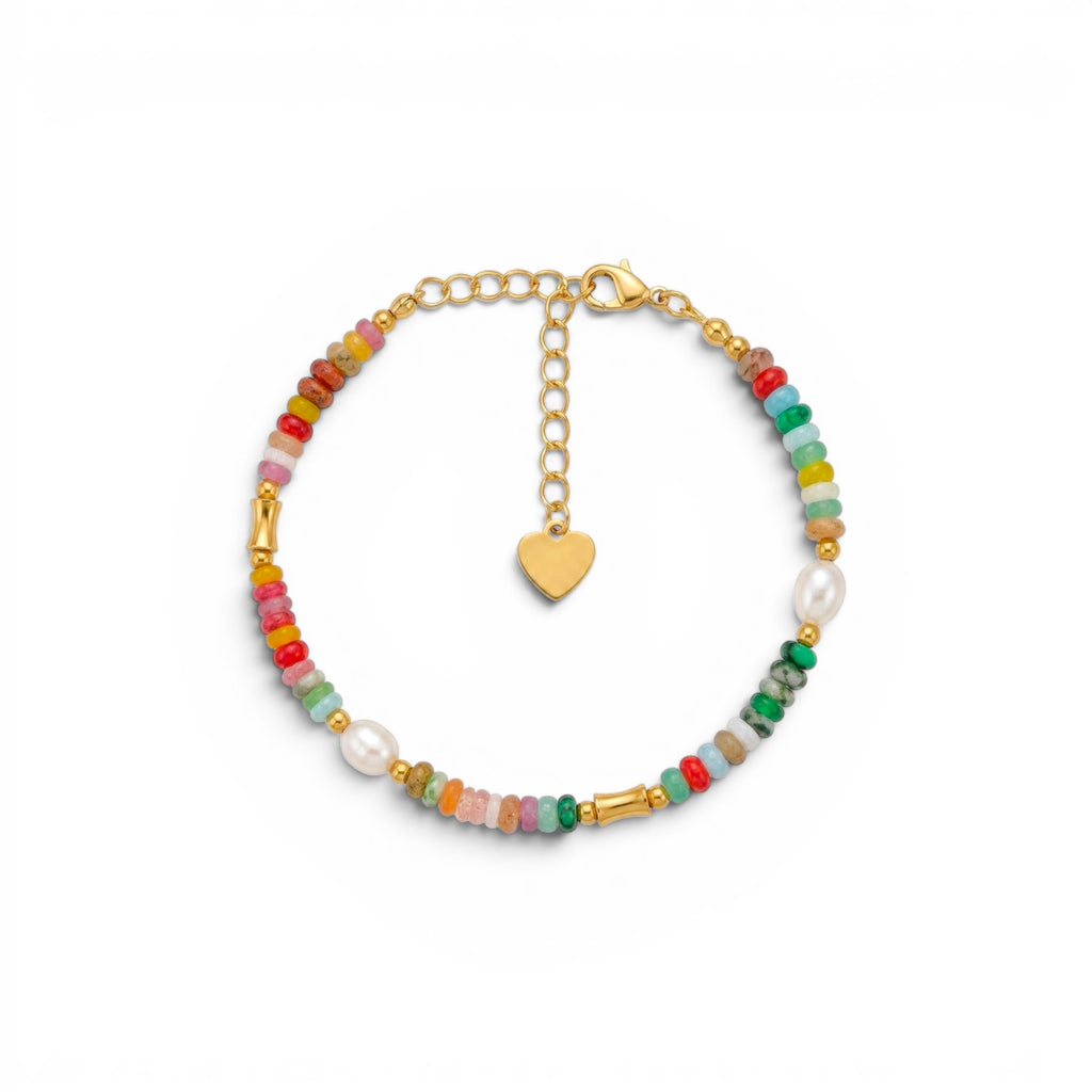 Bracciale con Pietre Multicolore e Perle In Acciaio Inossidabile