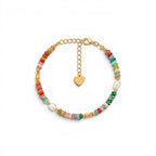 Bracciale con Pietre Multicolore e Perle In Acciaio Inossidabile