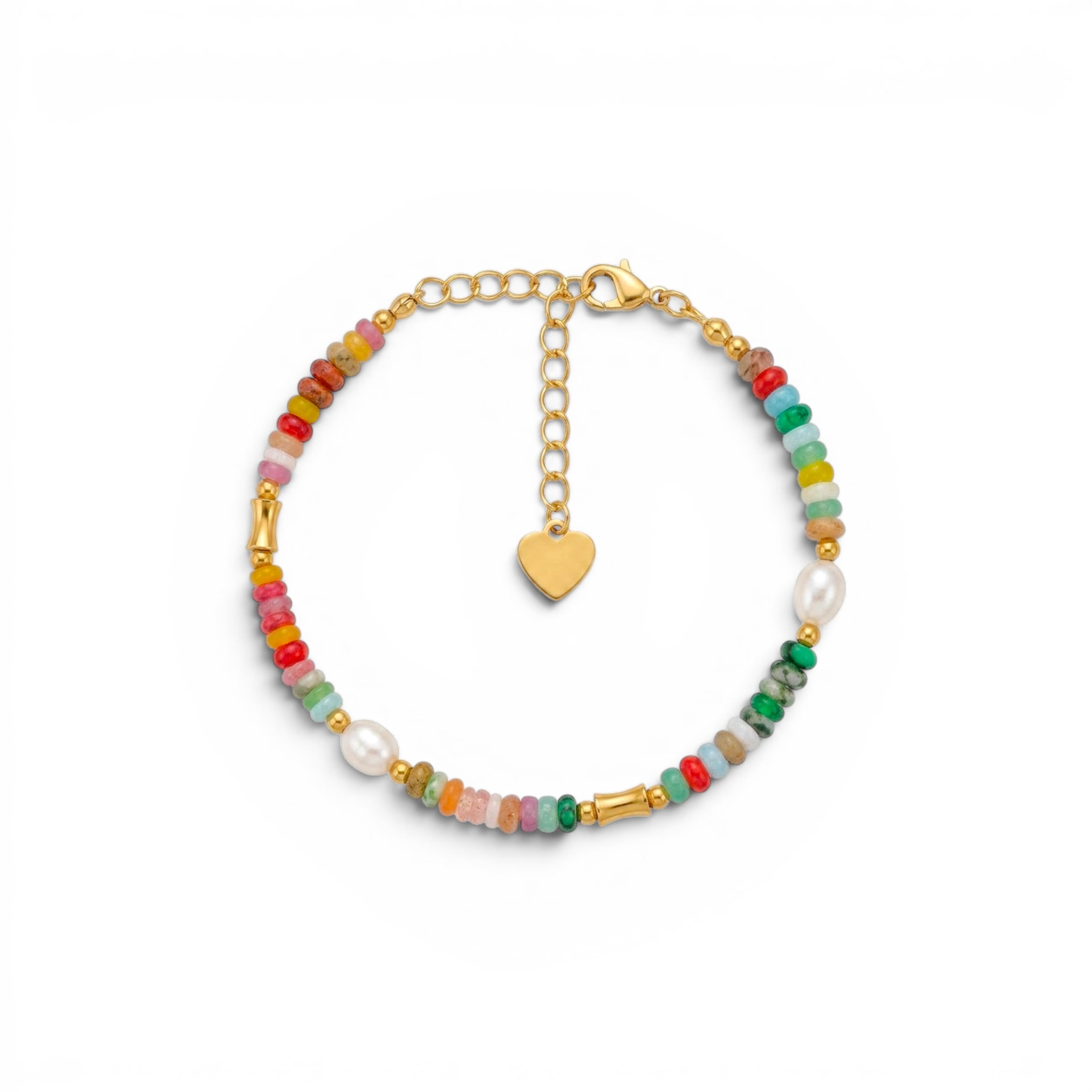 Bracciale con Pietre Multicolore e Perle In Acciaio Inossidabile