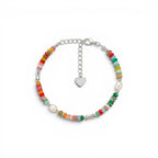 Bracciale con Pietre Multicolore e Perle In Acciaio Inossidabile