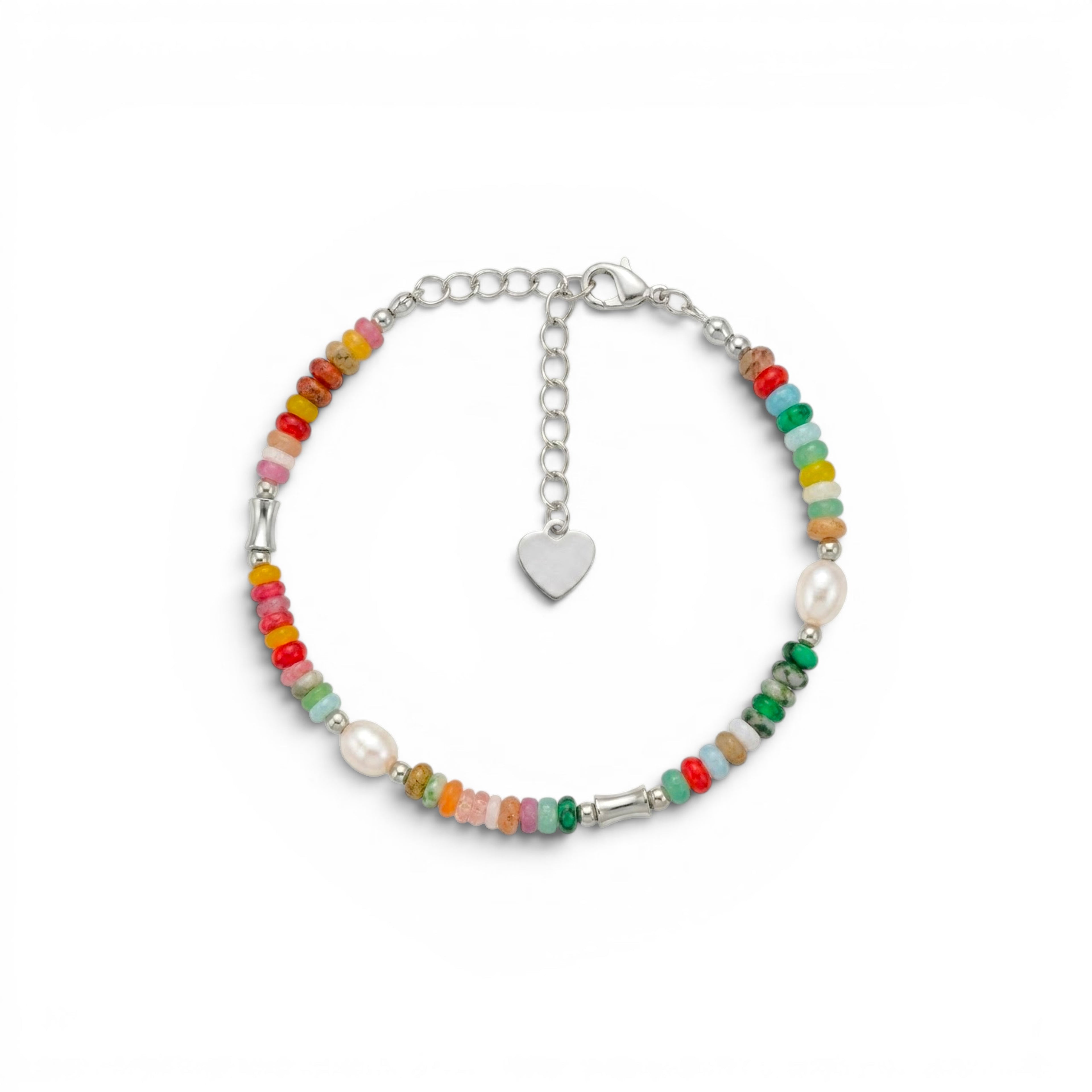Bracciale con Pietre Multicolore e Perle In Acciaio Inossidabile