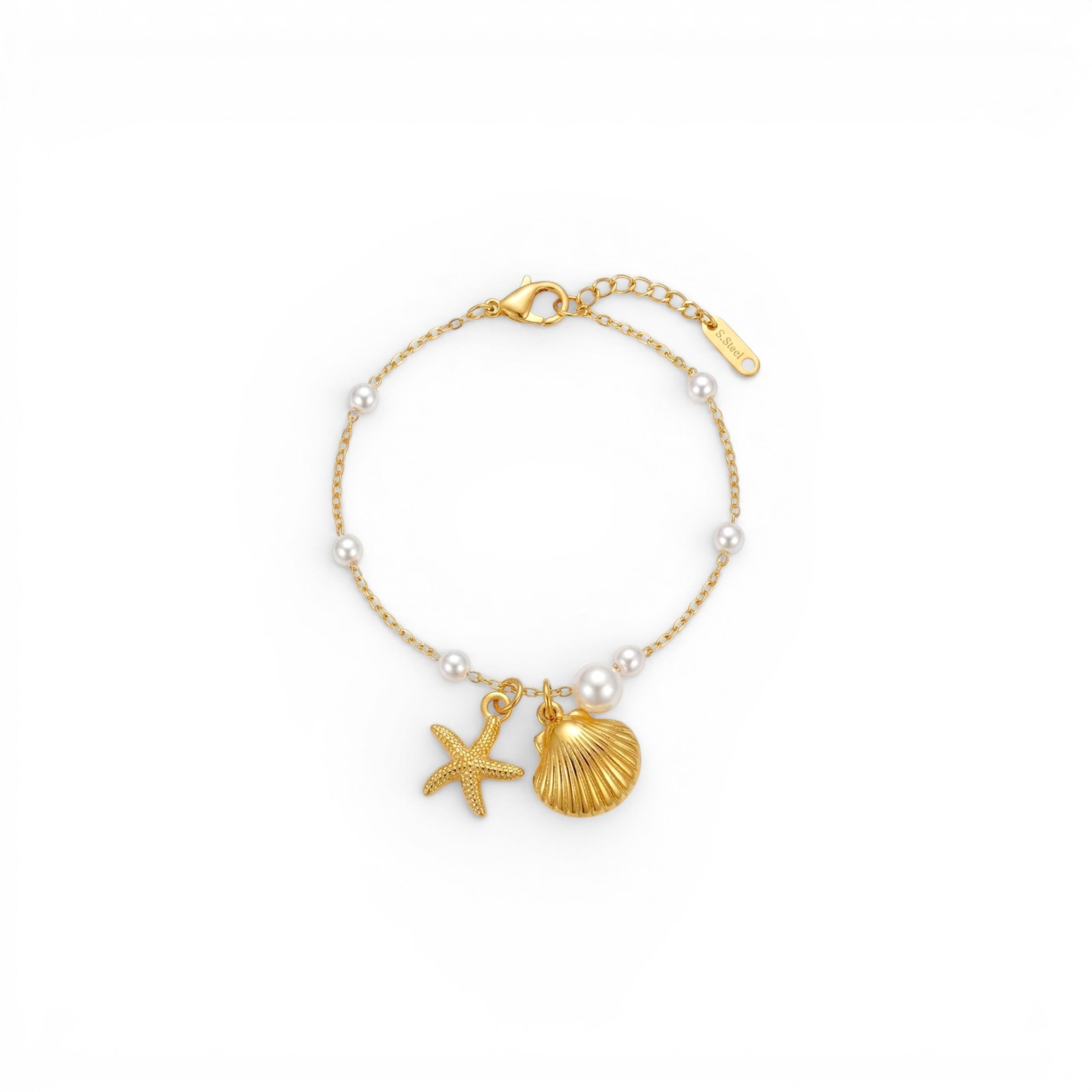 Bracciale Charms Marini e Perle In Acciaio Inossidabile
