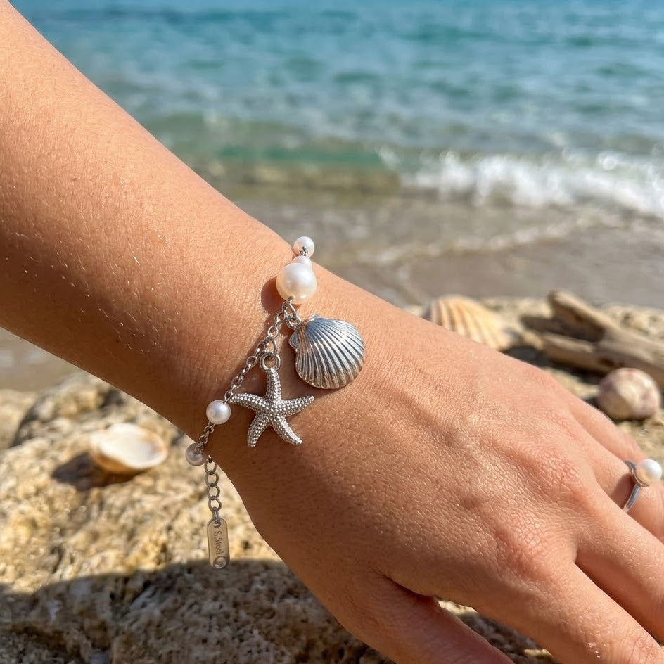 Bracciale Charms Marini e Perle In Acciaio Inossidabile