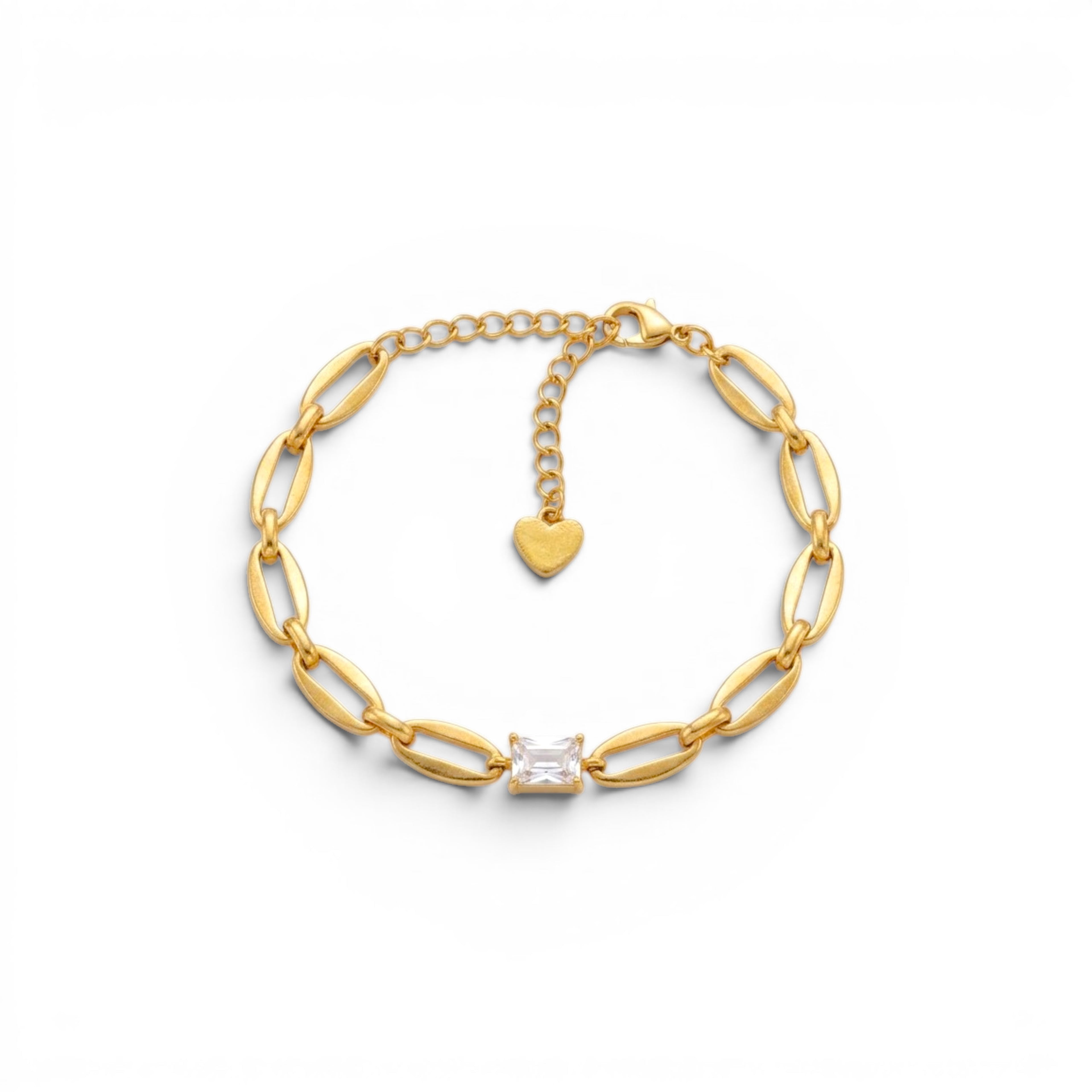 Bracciale Catena Ovale con Zircone Rettangolare In Acciaio Inossidabile