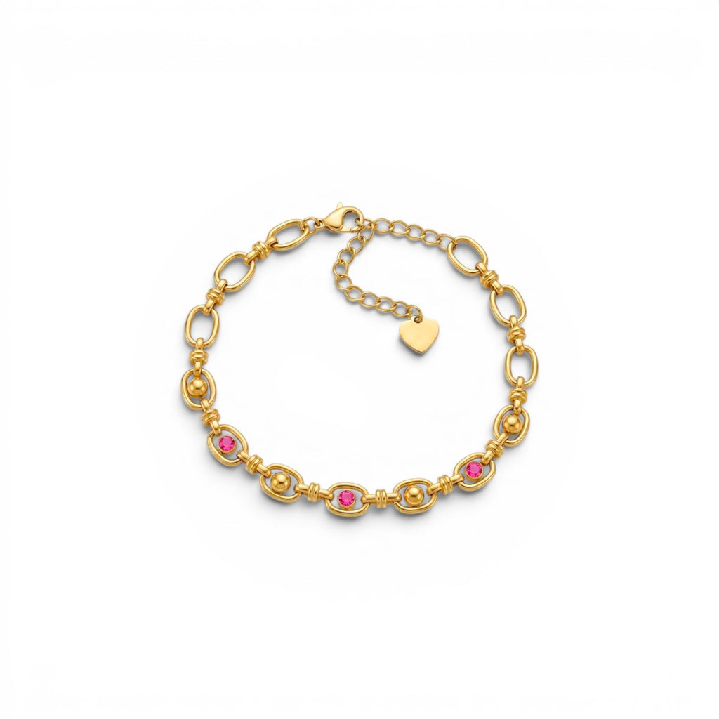 Bracciale a Catena con Maglie Ovali e Zirconi In Acciaio Inossidabile