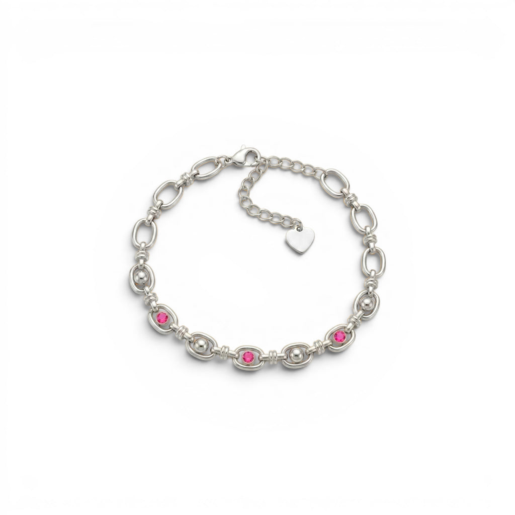 Bracciale a Catena con Maglie Ovali e Zirconi In Acciaio Inossidabile