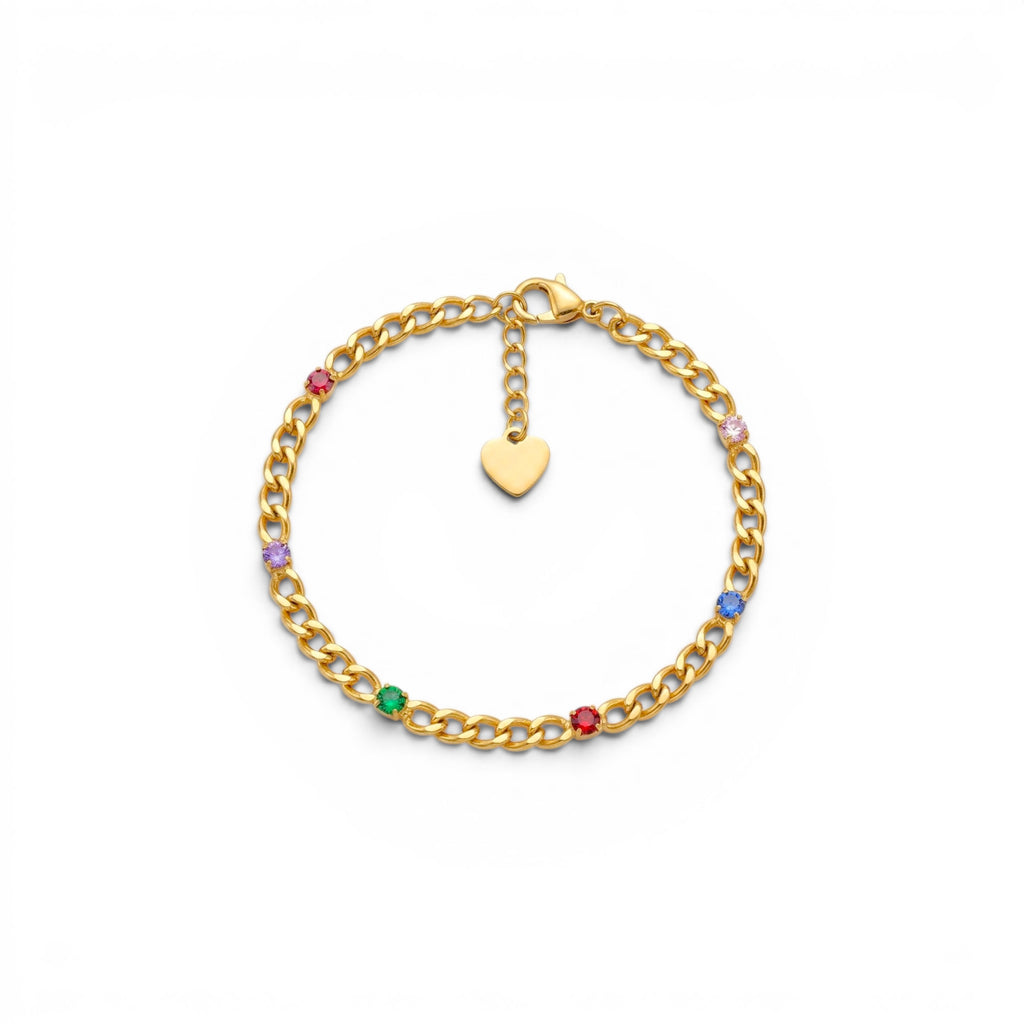 Bracciale a Catena con Zirconi Multicolore In Acciaio Inossidabile