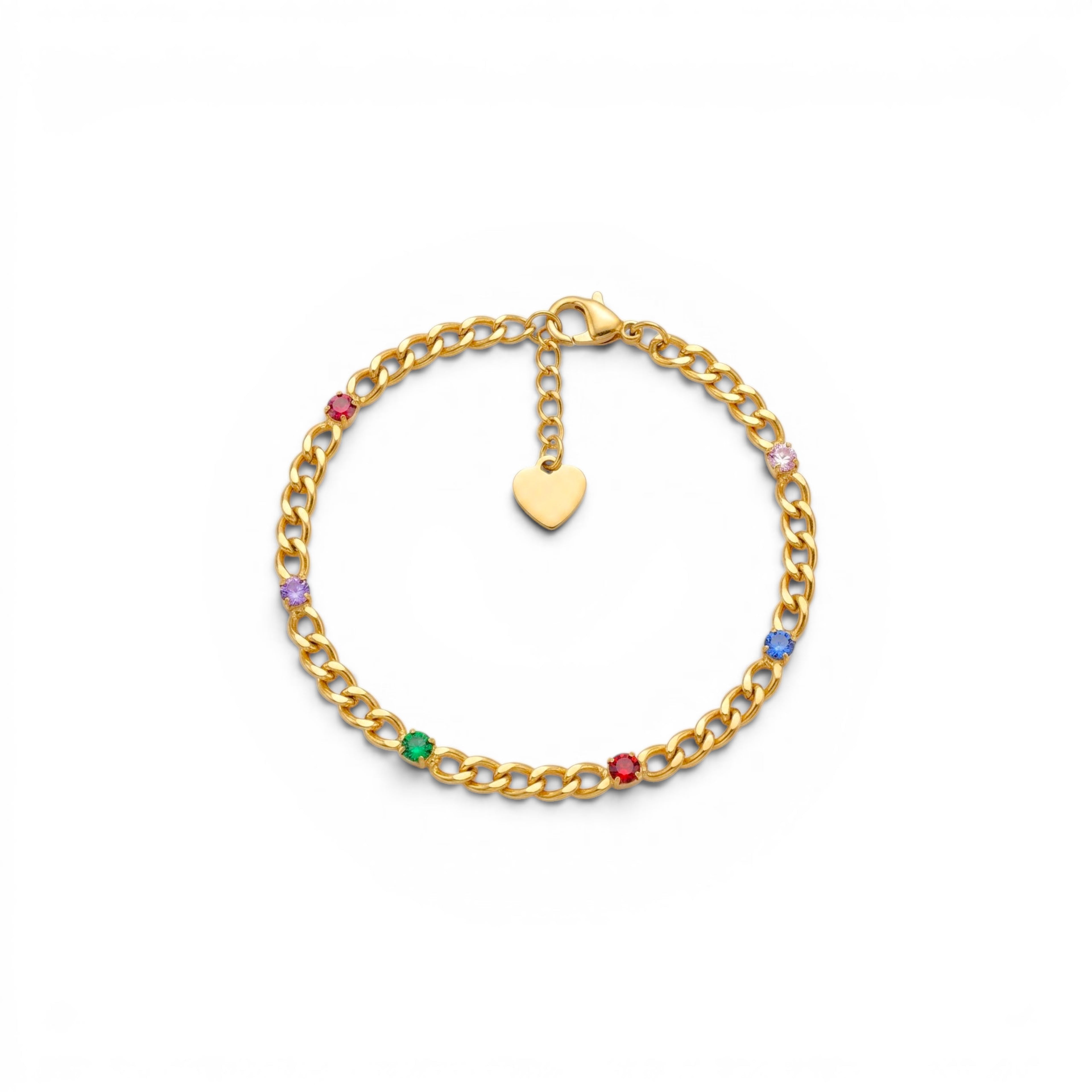 Bracciale a Catena con Zirconi Multicolore In Acciaio Inossidabile