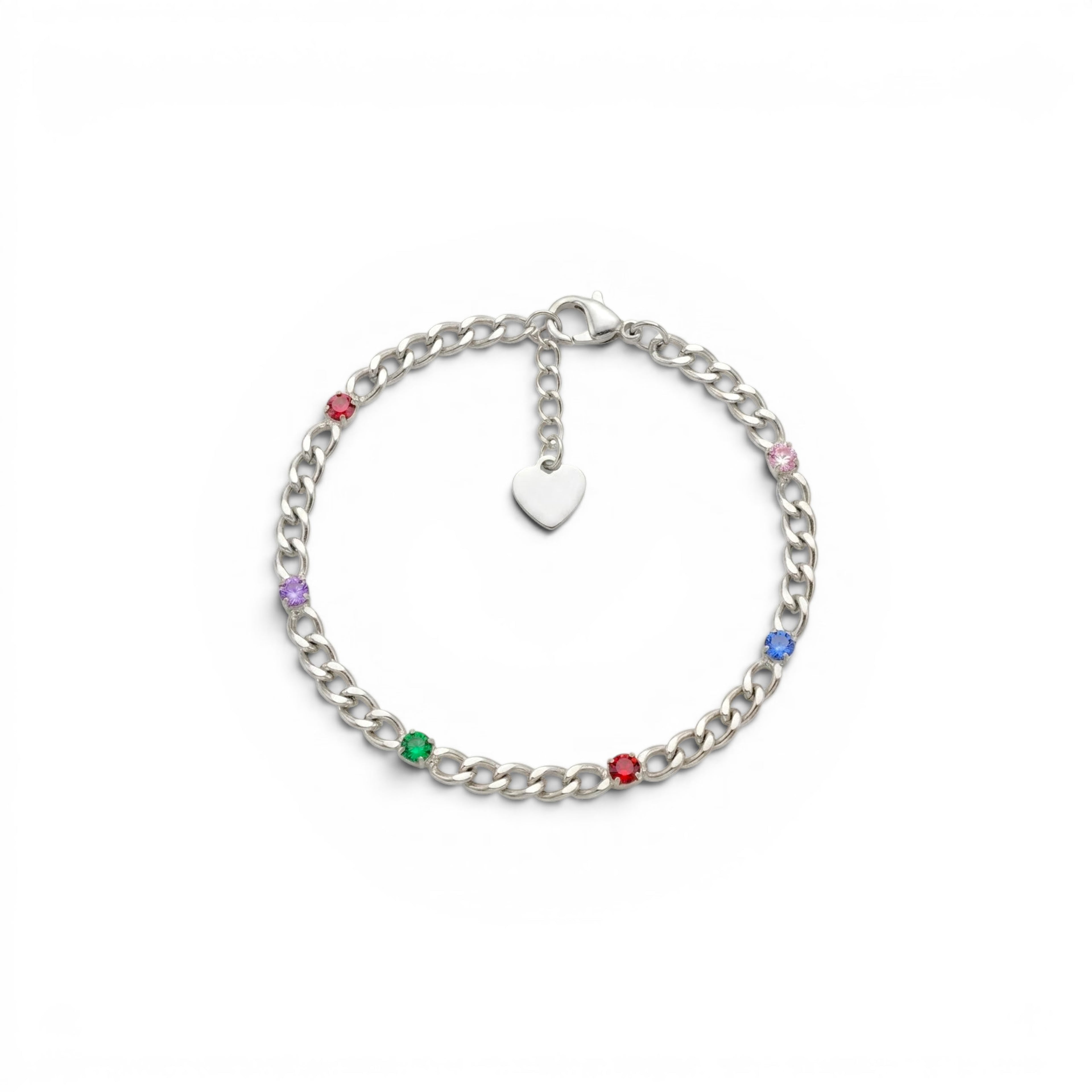 Bracciale a Catena con Zirconi Multicolore In Acciaio Inossidabile