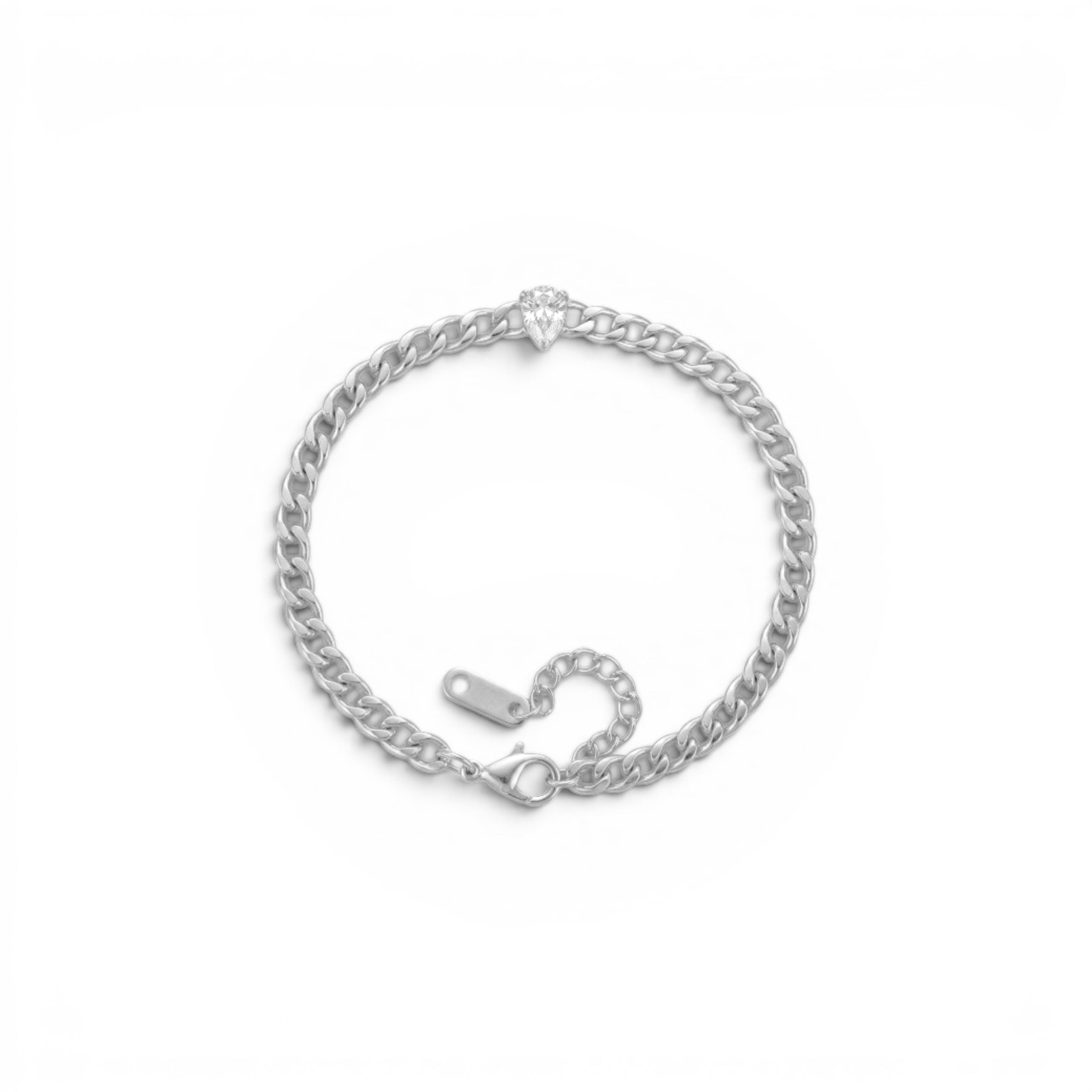 Bracciale Catena Grumetta con Zircone a Goccia In Acciaio Inossidabile