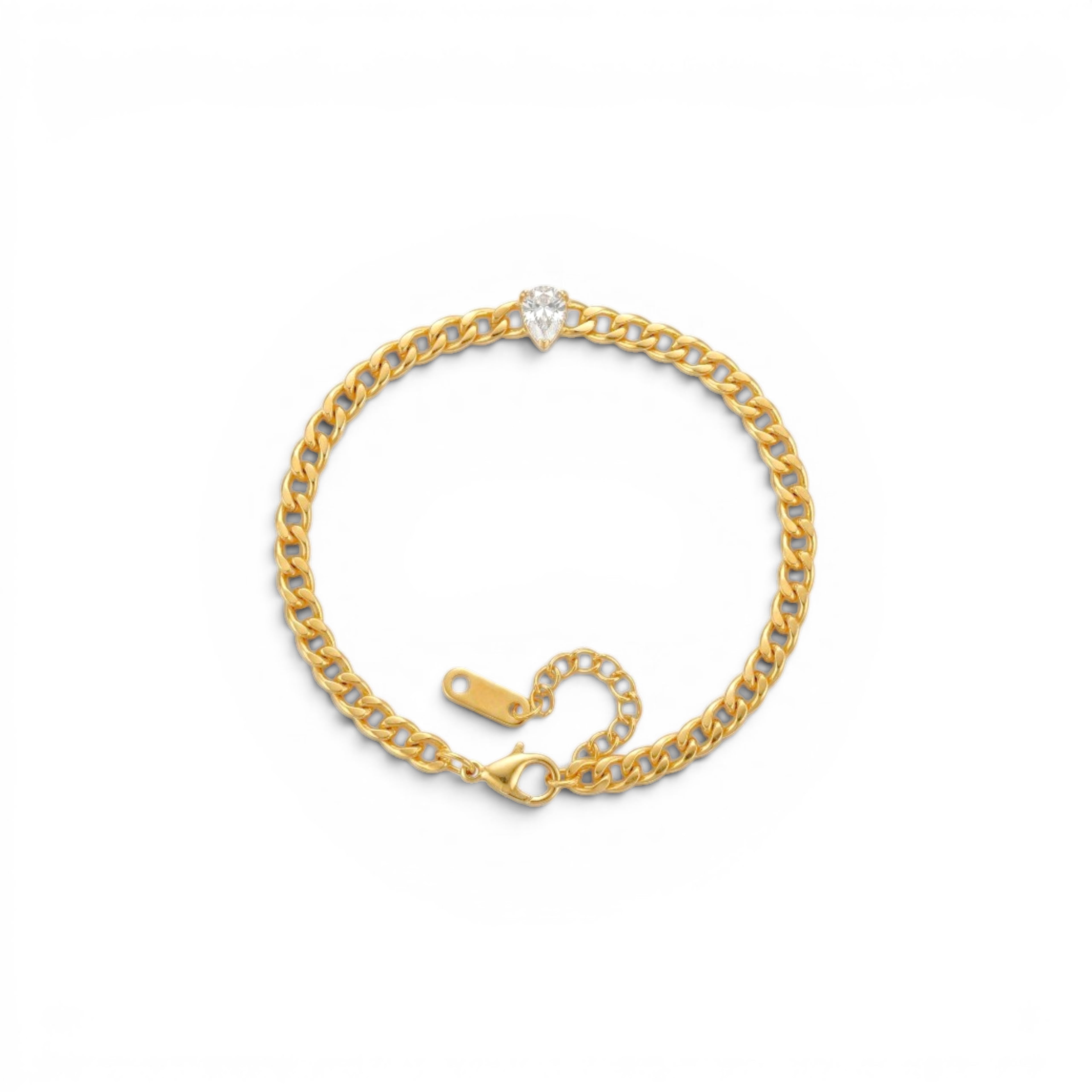 Bracciale Catena Grumetta con Zircone a Goccia In Acciaio Inossidabile