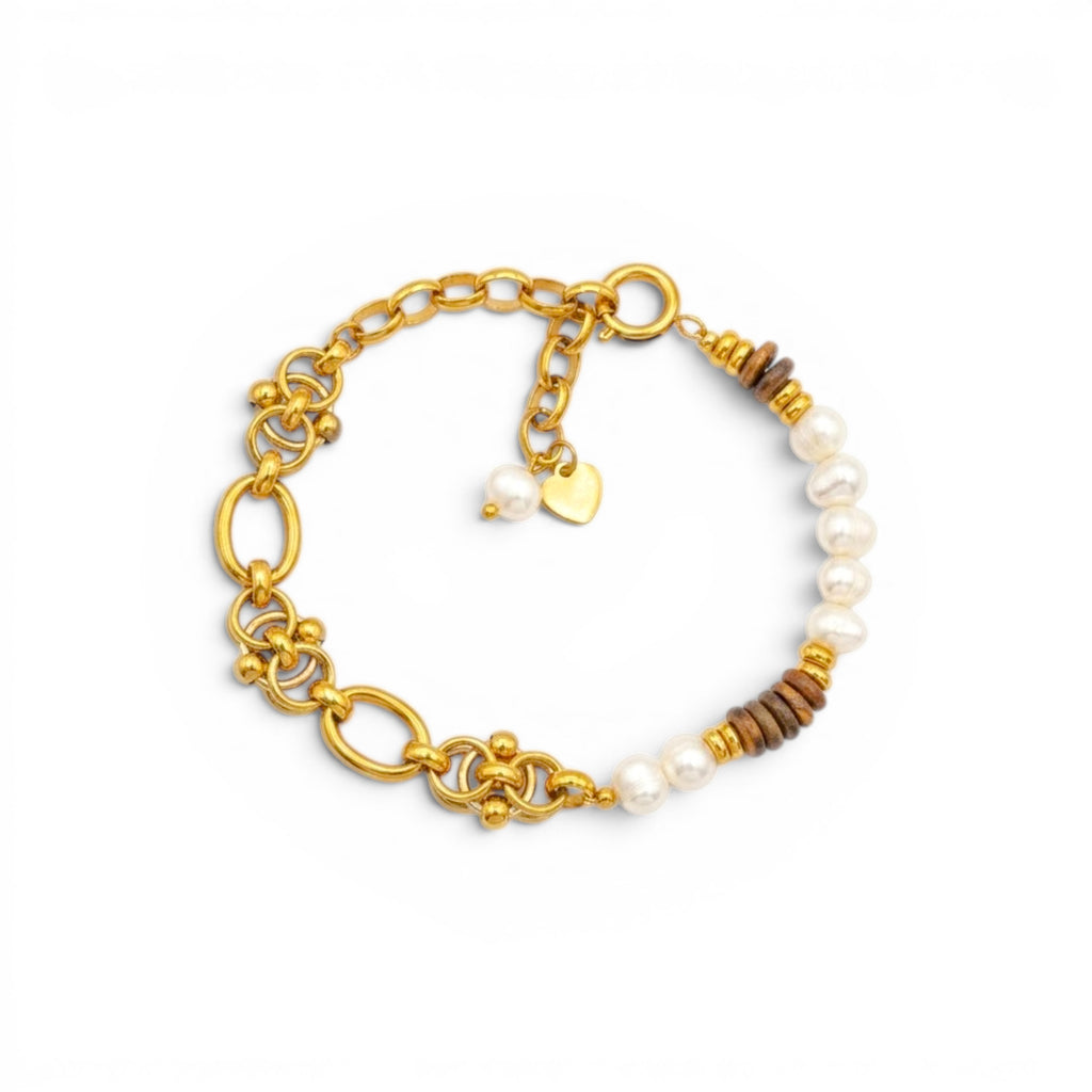 Bracciale Catena con Perle Coltivate In Acciaio Inossidabile