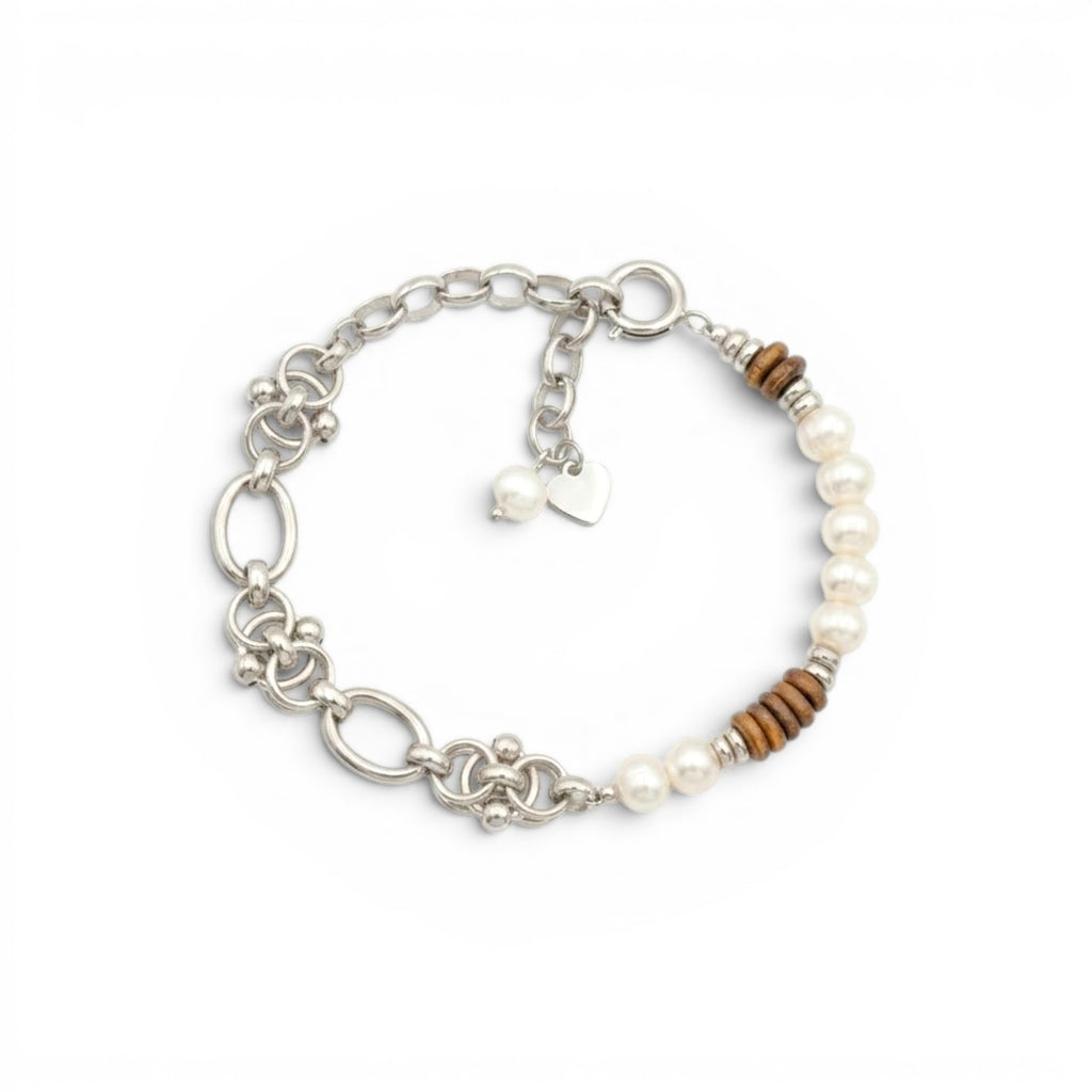 Bracciale Catena con Perle Coltivate In Acciaio Inossidabile