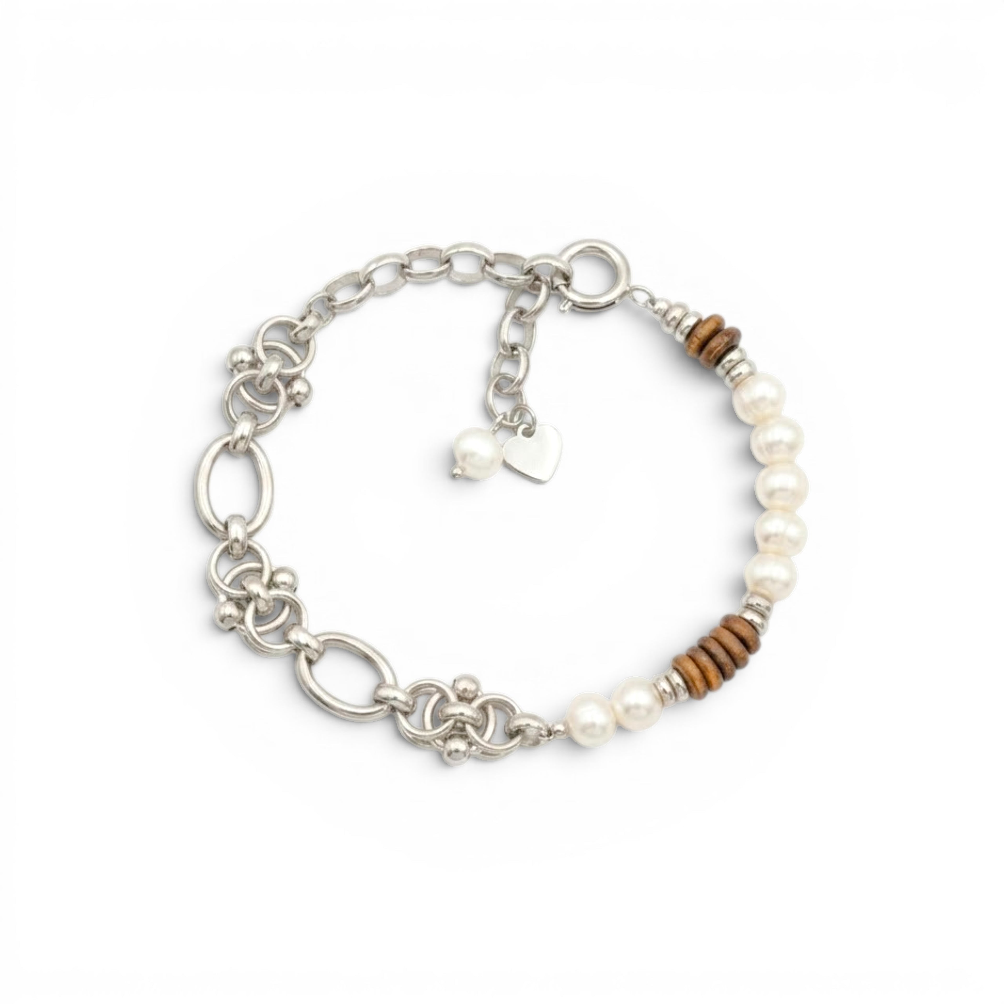 Bracciale Catena con Perle Coltivate In Acciaio Inossidabile
