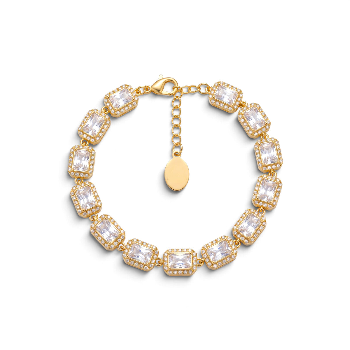 Bracciale Tennis con Zirconi Rettangolari e Pavè Halo In Acciaio Inossidabile