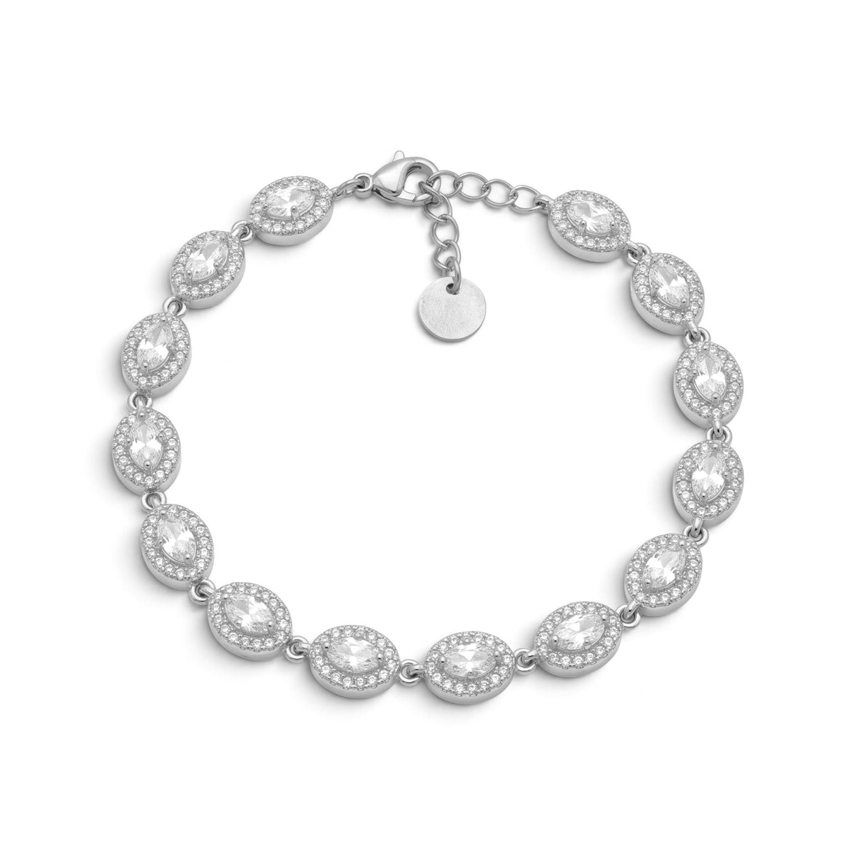 Bracciale Tennis con Zirconi Ovali e Cornice Halo In Acciaio Inossidabile