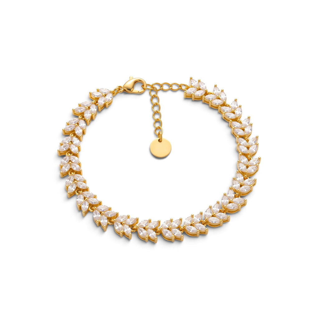 Bracciale Tennis con Zirconi a Taglio Marquise e Motivo a Foglia In Acciaio Inossidabile