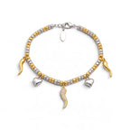 Bracciale con Ciondoli Corno Portafortuna e Cuori In Acciaio Inossidabile