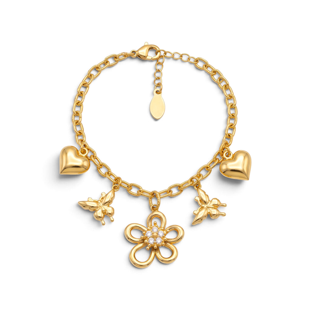 Bracciale con Ciondoli Charm e Zirconi In Acciaio Inossidabile