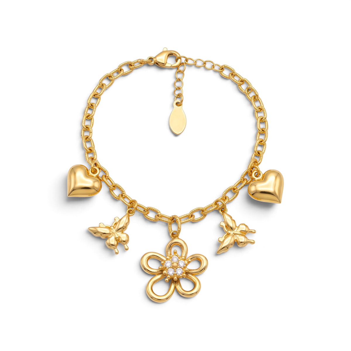 Bracciale con Ciondoli Charm e Zirconi In Acciaio Inossidabile