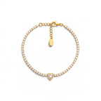 Bracciale Tennis con Zirconi e Charm Cuore Centrale In Acciaio Inossidabile