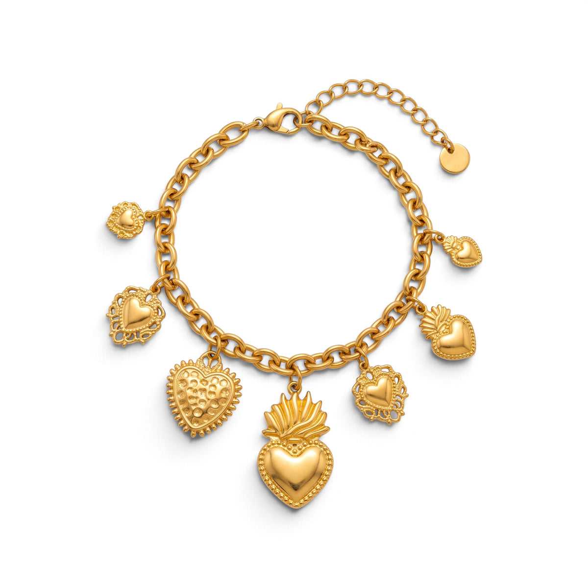 Bracciale con Ciondoli Cuore Sacro e Ex-Voto In Acciaio Inossidabile