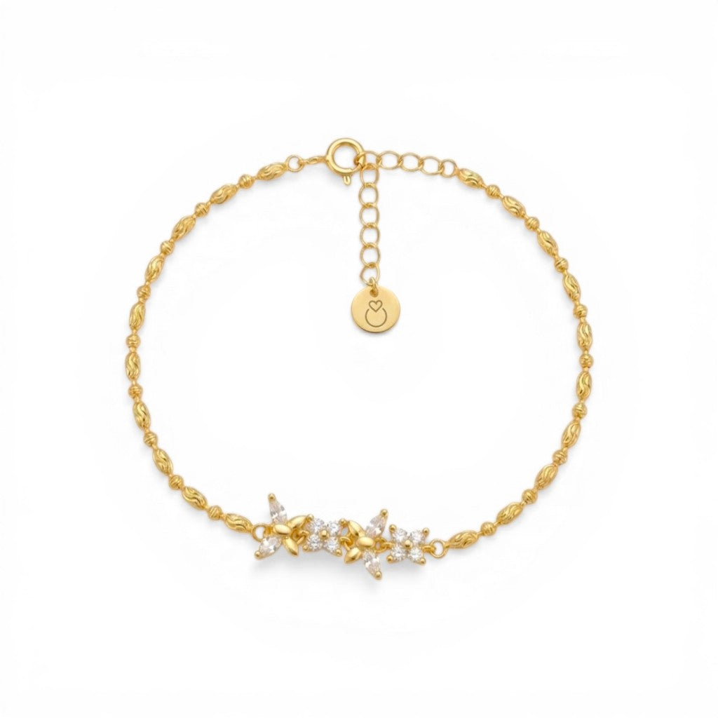 Bracciale Fiori e Farfalle in Pavé e Maglia Chicchi In Argento 925