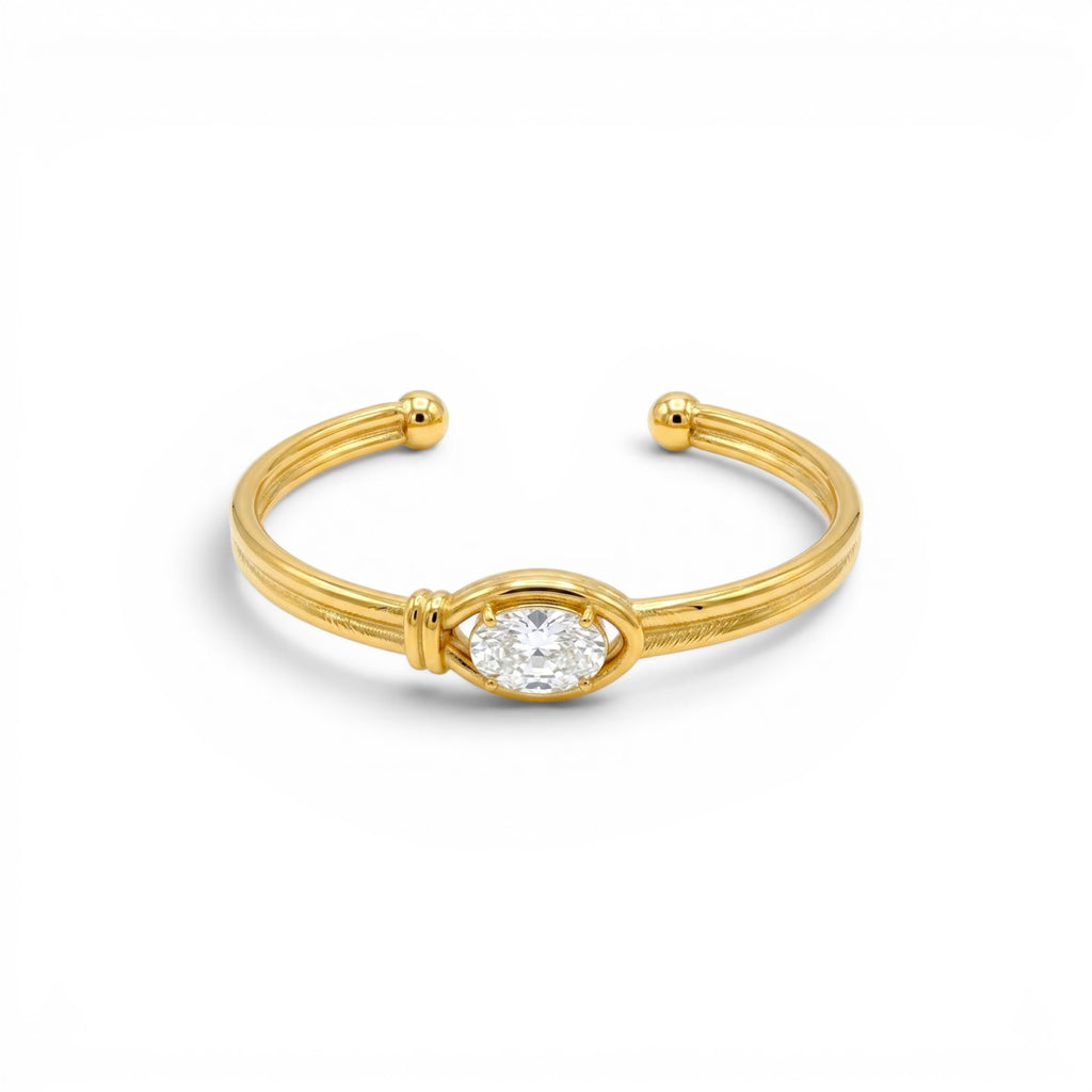 Bracciale Rigido con Pietra Ovale In Acciaio Inossidabile
