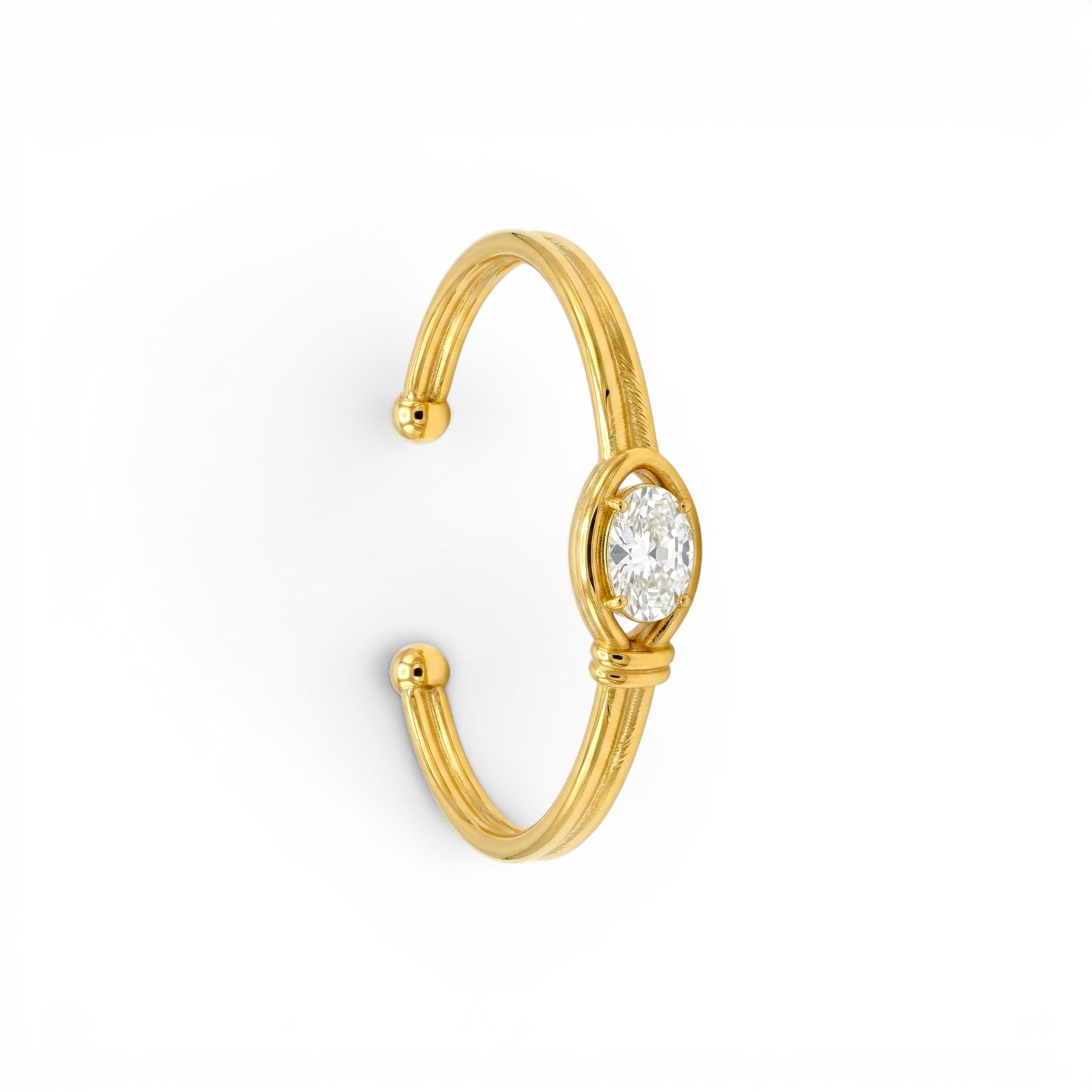 Bracciale Rigido con Pietra Ovale In Acciaio Inossidabile