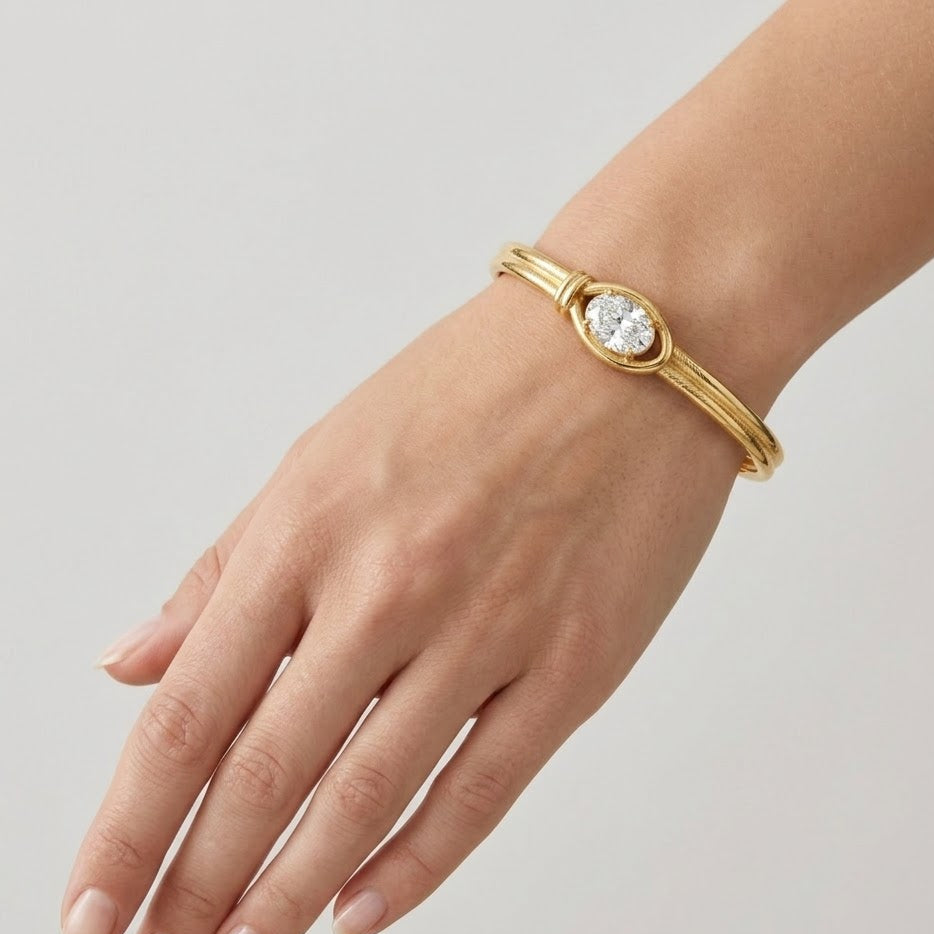 Bracciale Rigido con Pietra Ovale In Acciaio Inossidabile