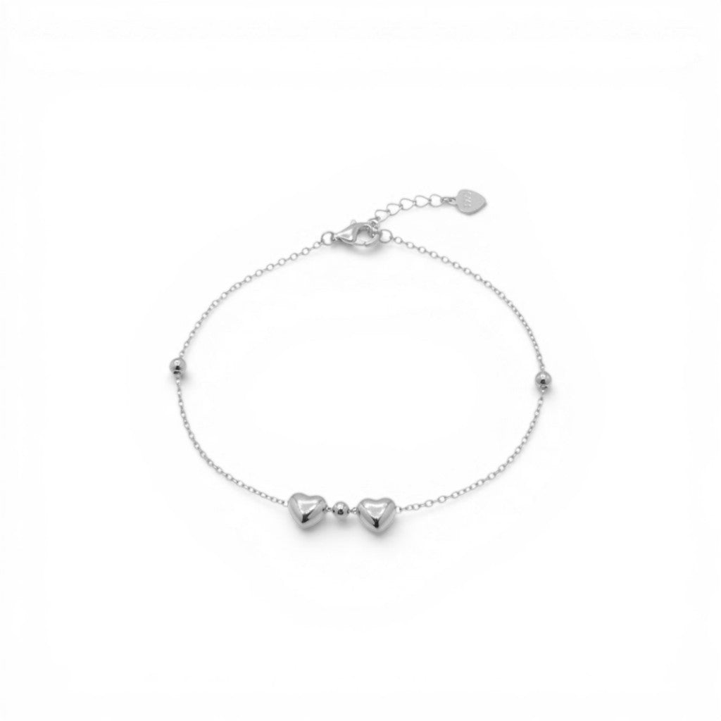 Bracciale con Sfere e Cuori Bombati In Argento 925