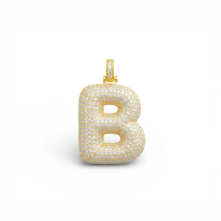 Ciondolo Lettera Bubble Bombato con Pavé di Zirconi