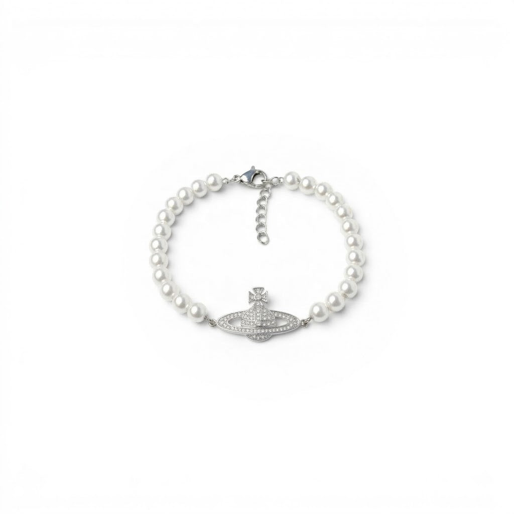 Bracciale Perle e Charm Pianeta In Acciaio Inossidabile